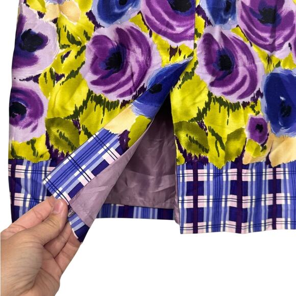 Yoana Baraschi Anthropologie Floral Pencil Skirt Size 4 Purple Blue Midi Retro - Picture 7 of 8